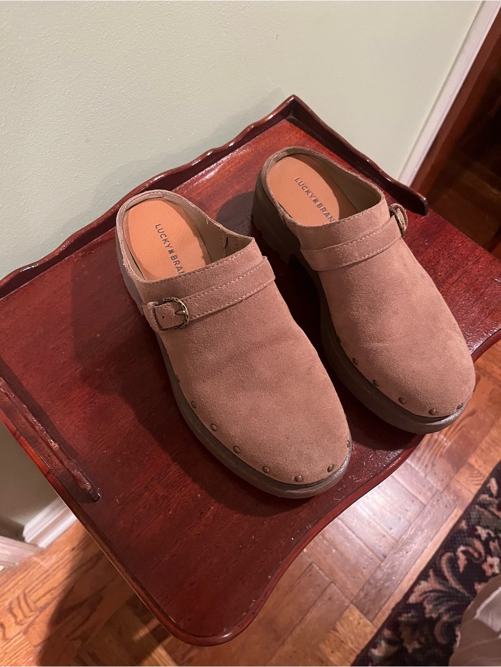 Lucky Brand Women's Suede Mule Clogs in Taupe